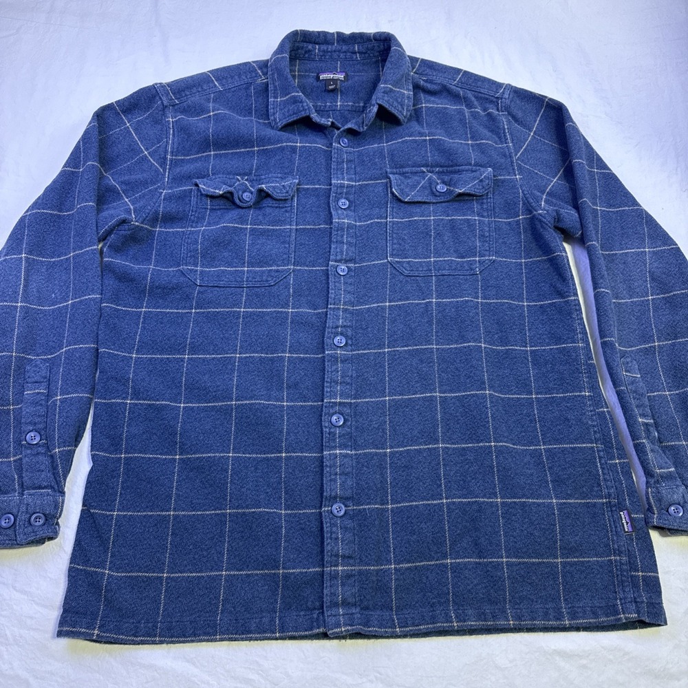 Patagonia Mens Fjord Flannel Shirt MENS LARGE Organic WINDOWPAINE BLUE GRAY - Picture 3 of 8